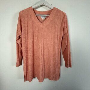 Vintage Charleston Rags Womens Coral Crinkle V-Neck Top Small 3/4 Sleeve NWOT